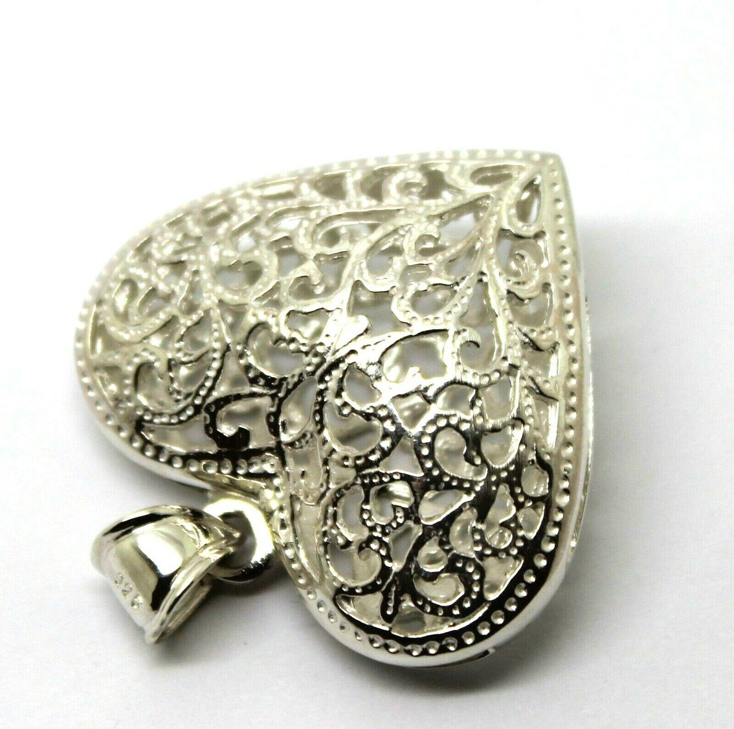 Genuine Sterling Silver 925 Huge Heavy Large Filigree Heart Pendant