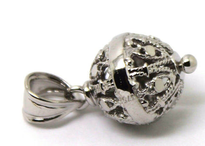 Genuine 9ct 9kt White Gold 12mm Filigree Ball Pendant