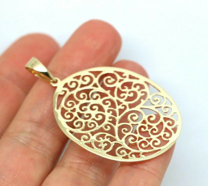 Genuine Heavy Solid 9ct 9kt Yellow, White or Rose Gold 375, Super Large Oval Filigree Pendant
