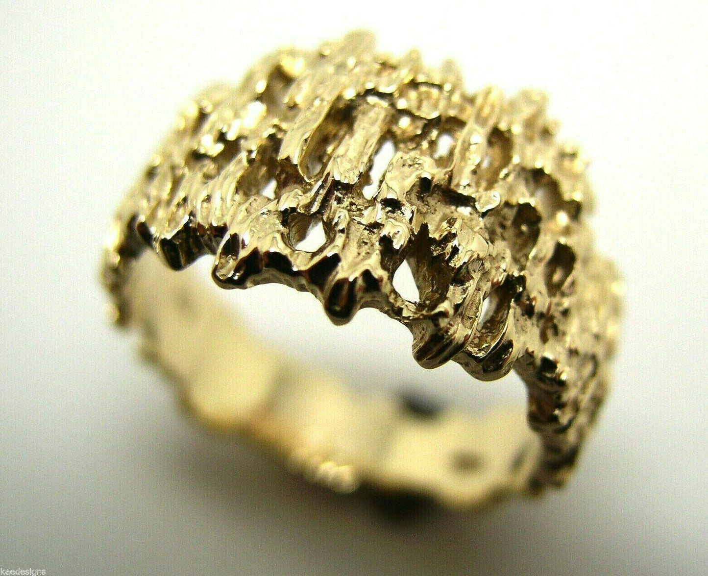 Genuine 9ct  9k 375 Full Solid Yellow, Rose or White Gold Nugget Ring 12mm Wide - Choose your size Sizes J to O