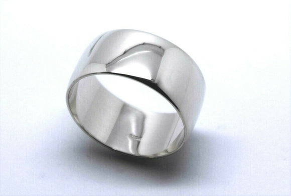 Genuine New Size W Genuine 9K 9ct White Gold Full Solid 10mm Wide Band Ring