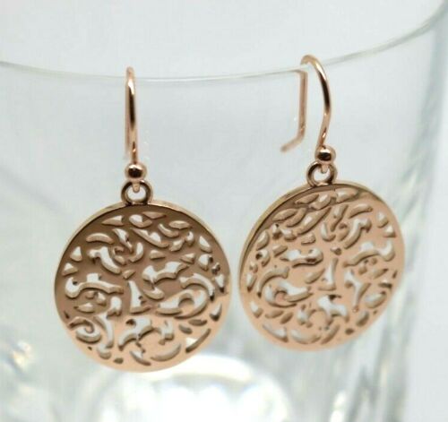 Genuine New Heavy 9ct Solid Yellow, Rose Or White Gold Filigree Oval Drop Long Hooks  Earrings
