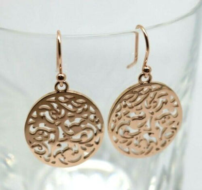 Genuine New Heavy 9ct Solid Yellow, Rose Or White Gold Filigree Oval Drop Long Hooks  Earrings