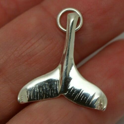 Genuine Sterling Silver 925 Large Whale Tail Solid Pendant Charm