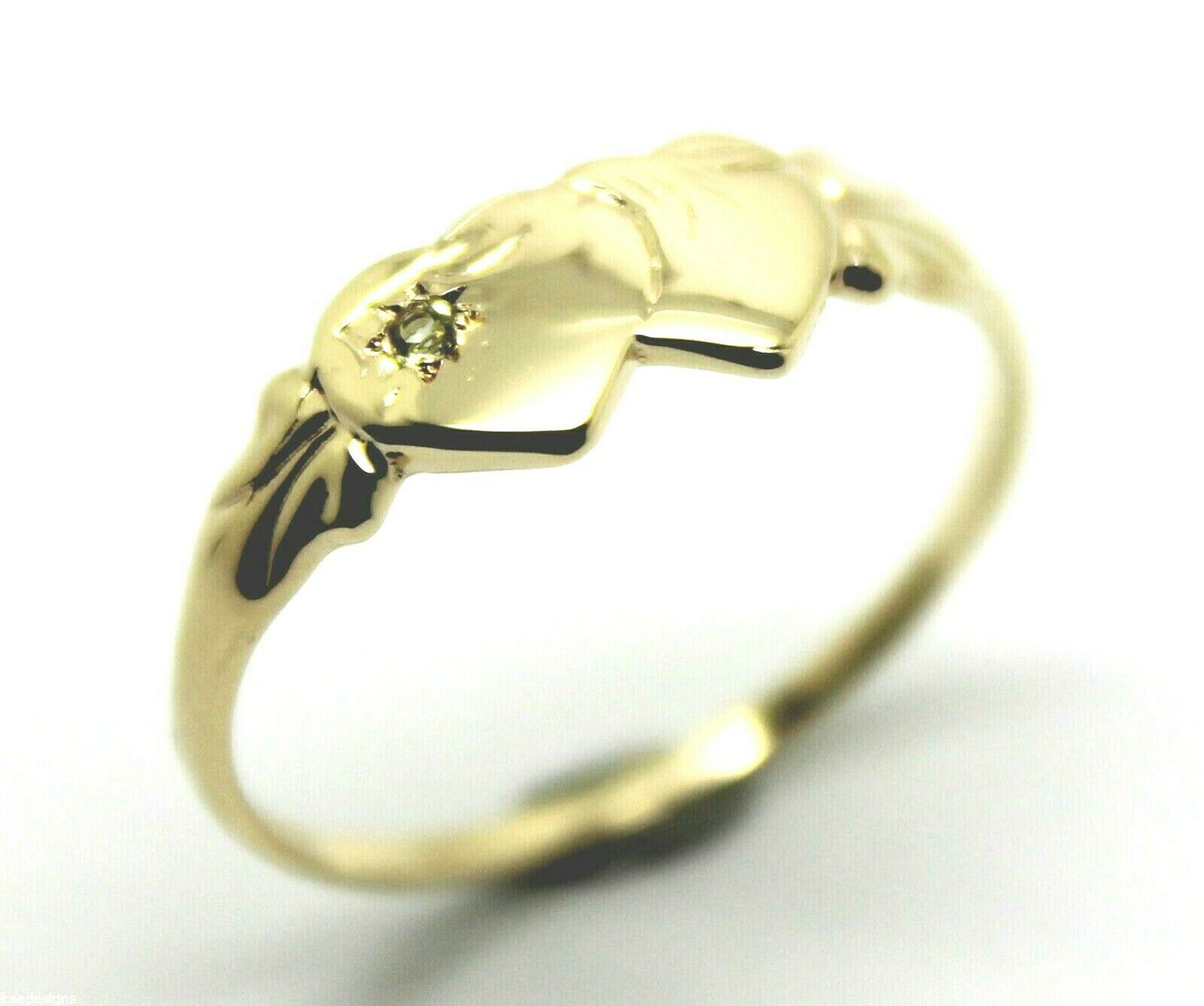 Genuine 9ct 9k 375 Yellow Gold Double Heart Yellow Green Peridot August Birthstone Signet Ring In your size