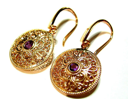 Kaedesigns New 9ct 9k Yellow, Rose or White Gold Amethyst Filigree Earrings