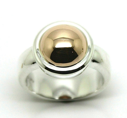 Genuine Sterling Silver & 9ct Rose Gold 375 Half Ball Ring - Choose your size