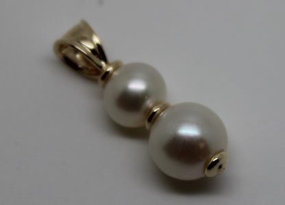 Genuine 9k 9ct Yellow, Rose or White Gold 6mm + 8mm White Pearl Pendant Or Charm