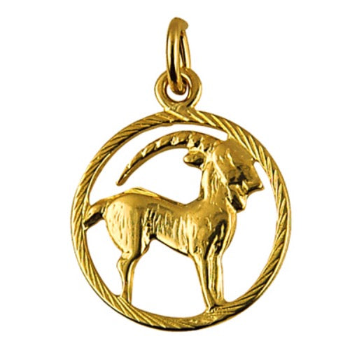 Genuine New 9ct 9k Yellow Gold 14mm Round Cut Out Zodiac Pendant - All star signs available
