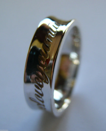 Custom Made Solid 9ct White Gold Engraved Ring With Your Own Message 7mm Wide