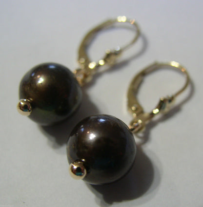 Genuine New 9ct 9kt Yellow, Rose or White  Gold 10mm Black Pearl Continental Clip Earrings
