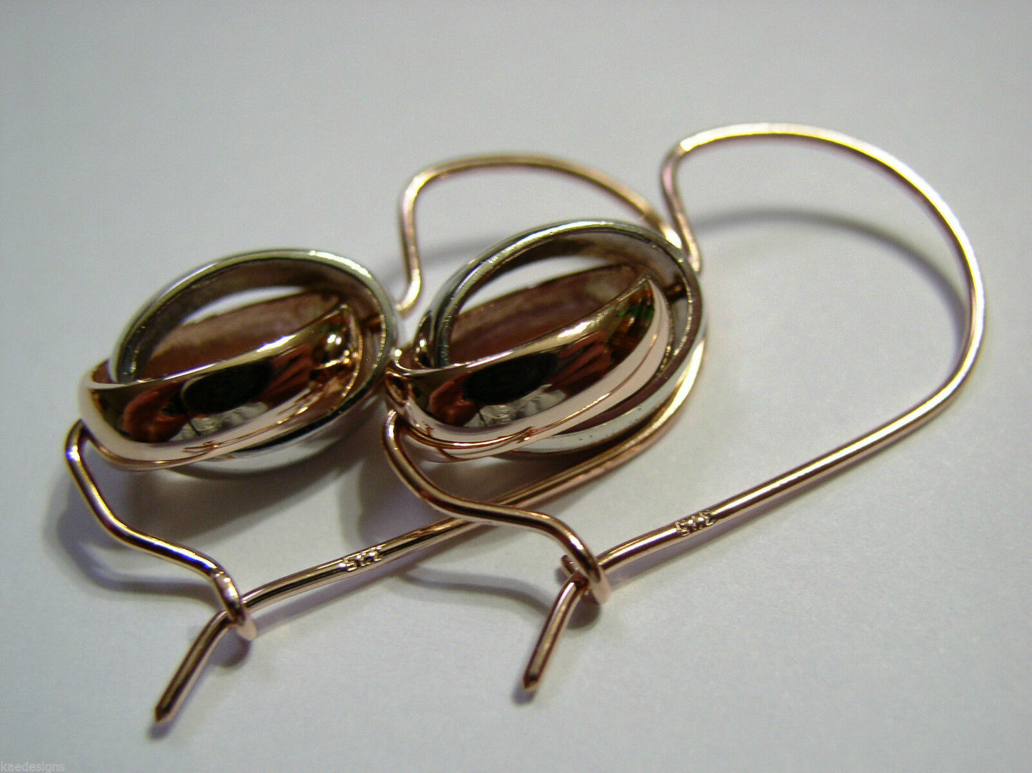 Genuine 9ct 9kt 375 Rose and White Gold Spinning Oval Belcher Earrings