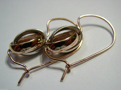 Genuine 9ct 9kt 375 Rose and White Gold Spinning Oval Belcher Earrings