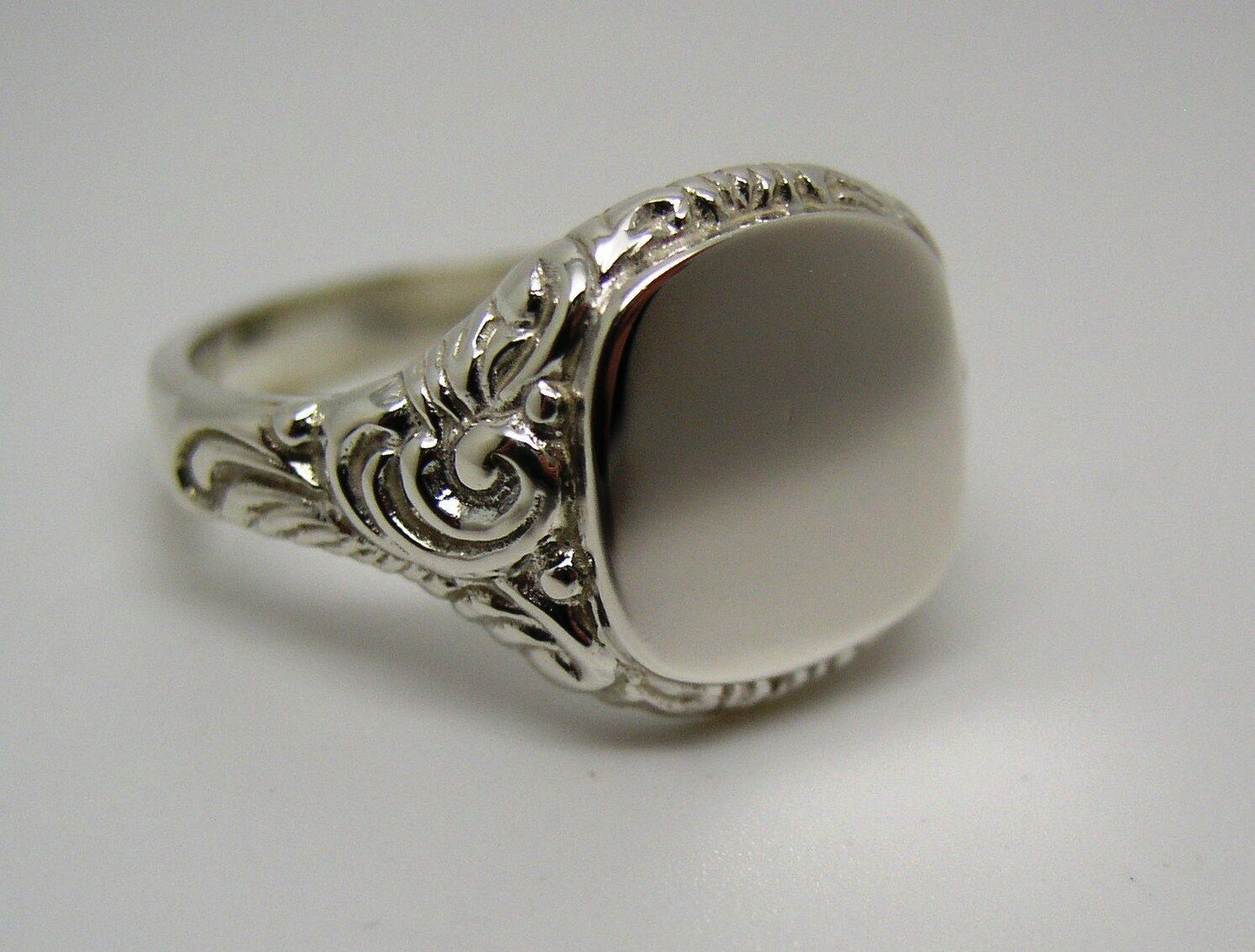 Genuine Mens Sterling Silver Square Engraved Signet Ring - Choose from Ring Sizes Z+1, Z+2 , Z+3, Z+4