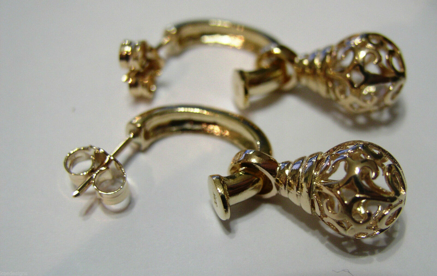 Kaedesigns Genuine 9ct 9k 375 Yellow, Rose or White Gold 10mm Ball Drop Filigree Earrings