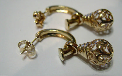 Kaedesigns Genuine 9ct 9k 375 Yellow, Rose or White Gold 10mm Ball Drop Filigree Earrings