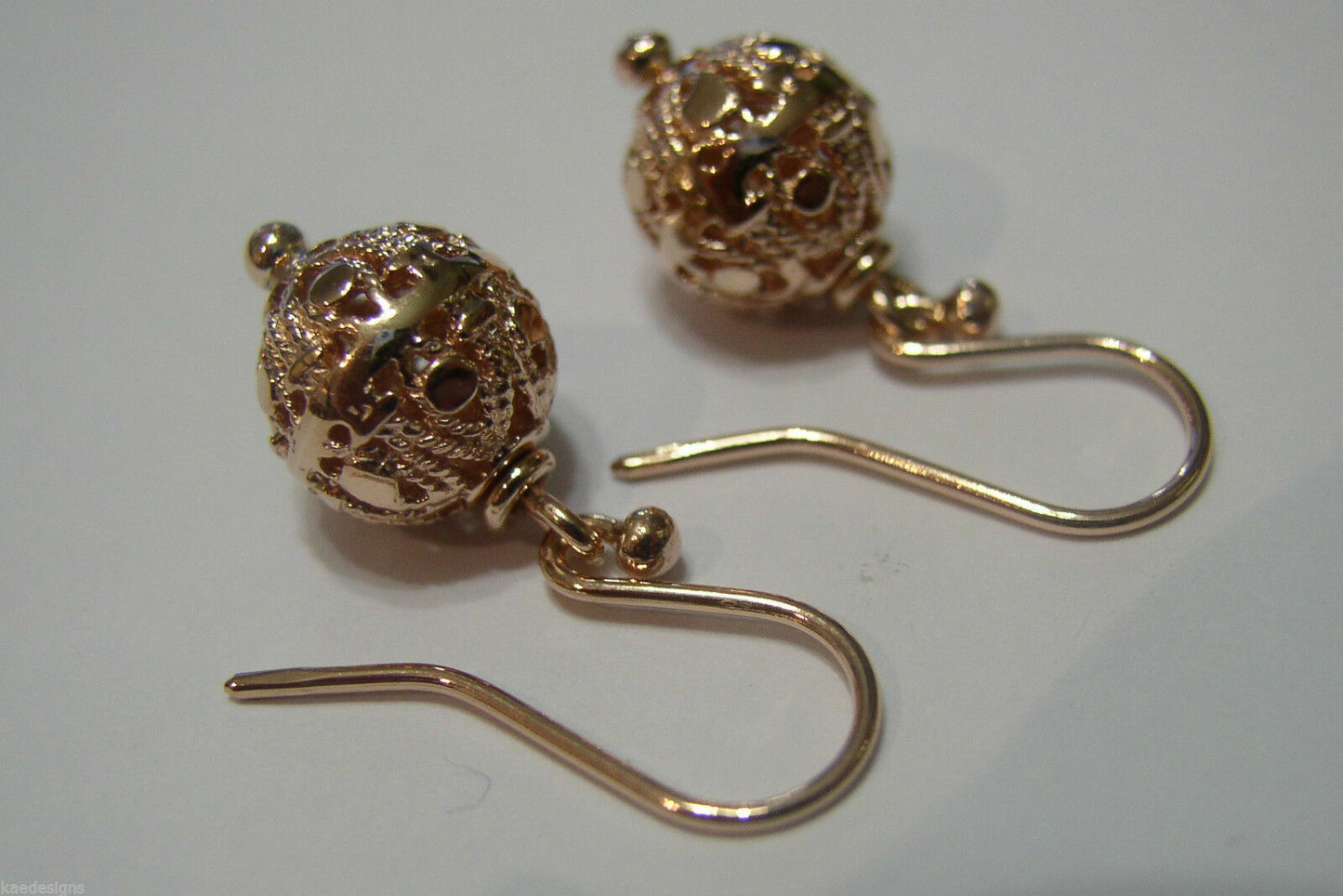 Kaedesigns New Genuine 9ct Yellow, Rose or White Gold 10mm Euro Ball Drop Filigree Earrings