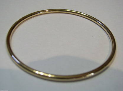 Genuine 9ct Yellow, Rose or White gold 3mm wide GOLF bangle 65mm inside diameter