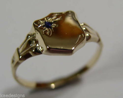 Genuine 9ct Small Yellow Gold Blue Sapphire Shield Signet Ring - Choose your ring size