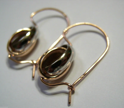Genuine 9ct 9kt 375 Rose and White Gold Spinning Oval Belcher Earrings