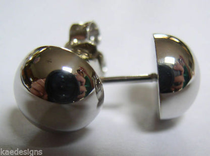 Genuine New 9ct Yellow, Rose or White Gold Euro Half 8mm Ball Stud Earrings