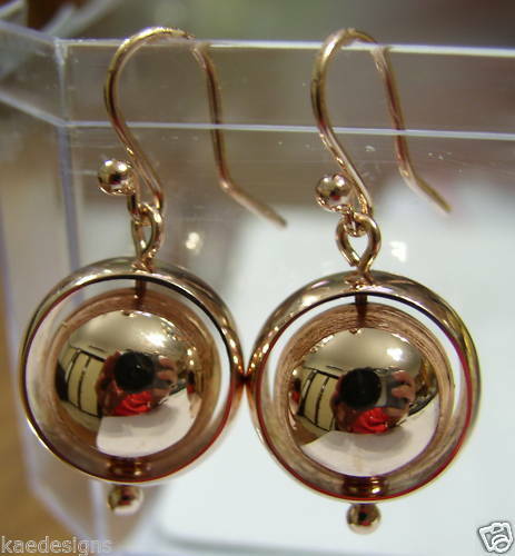 Kaedesigns Genuine 9ct 9k 375 Yellow, Rose or White Gold 12mm Spinning Belcher Ball Earrings