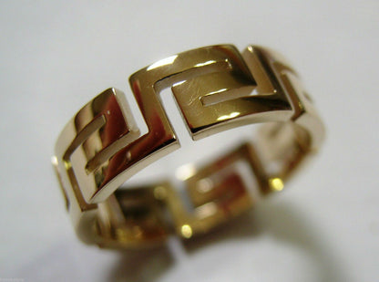 Genuine Full Solid 9ct 9kt Heavy Yellow, Rose Or White Gold Greek Key Ring Size Z + 2