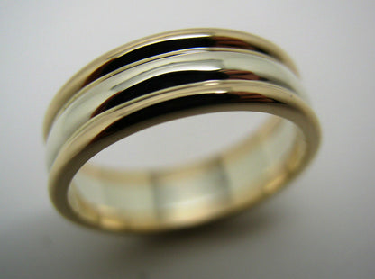Genuine Full Solid 9ct White & Yellow Gold Heavy Band Ring Size X