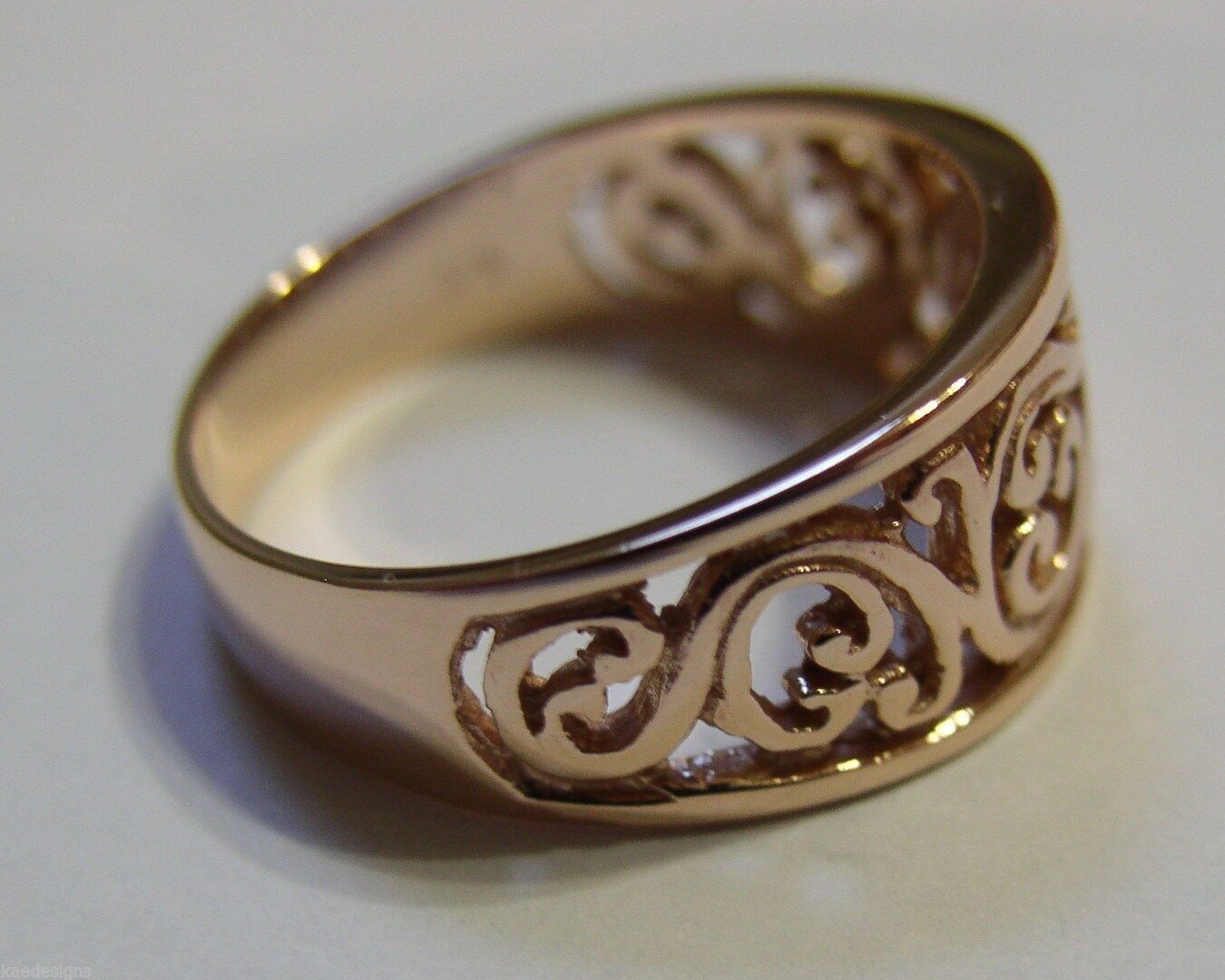 Size R Kaedesigns Genuine 9ct Full Solid Wide Yellow, Rose Or White Gold Filigree Flower Swirl Ring 336