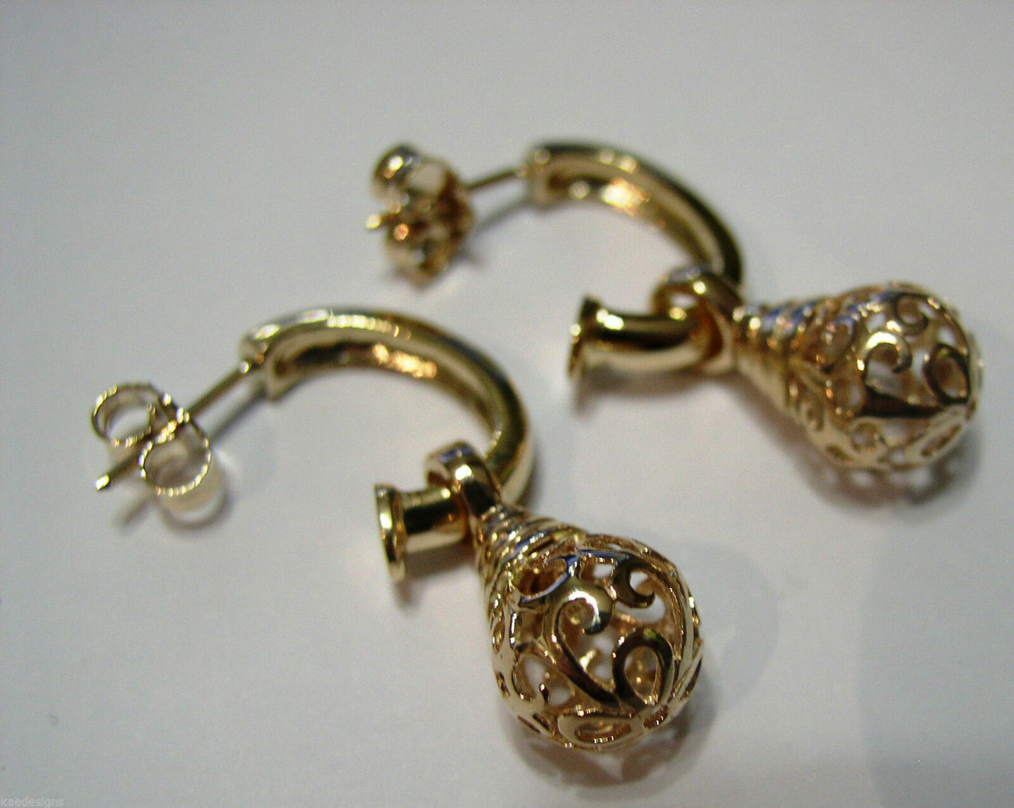 Kaedesigns Genuine 9ct 9k 375 Yellow, Rose or White Gold 10mm Ball Drop Filigree Earrings