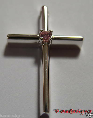 Genuine Sterling Silver Cross Pink Sapphire Pendant