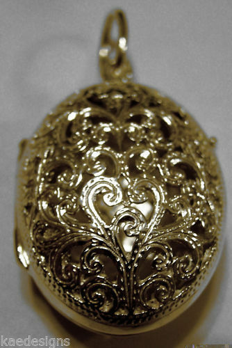 Kaedesigns Genuine 9ct 9k Solid Yellow, Rose or White Gold Filigree Oval Pendant Locket