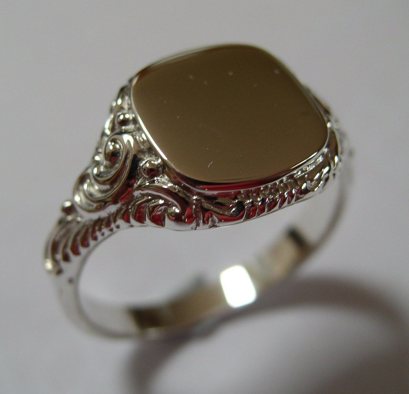 Genuine Mens Sterling Silver Square Engraved Signet Ring - Choose from Ring Sizes Z+1, Z+2 , Z+3, Z+4