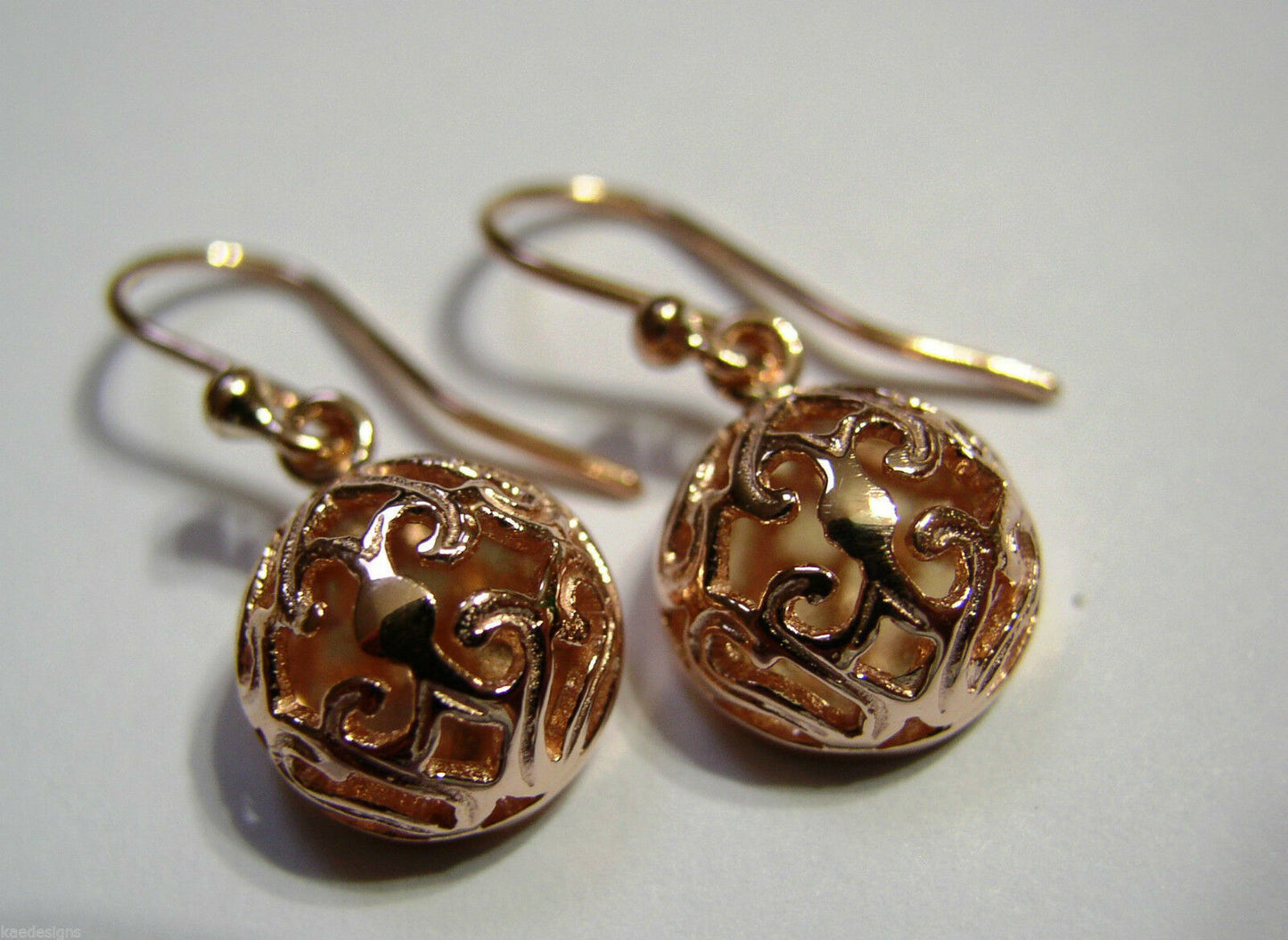 Kaedesigns New Genuine 9ct Yellow, Rose & White Gold Half Ball Hook 11mm Filigree Earrings