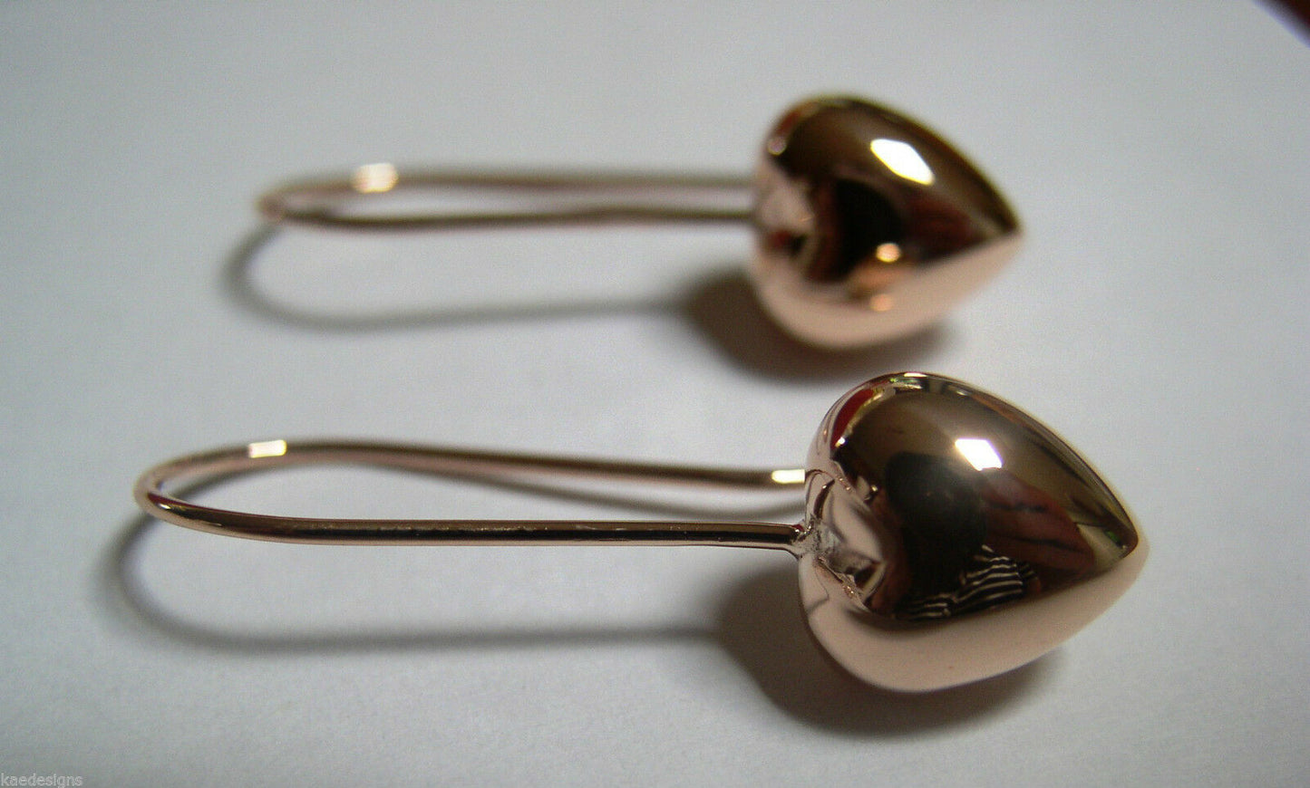 Kaedesigns New 9ct 9k Yellow, Rose or White Gold Dangle Puffed Heart Long Hooks Earrings