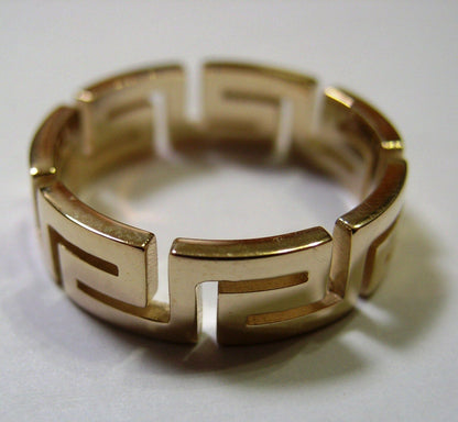 Genuine Size S / 9 Solid 9ct 9k Heavy Yellow Gold Greek Key Ring