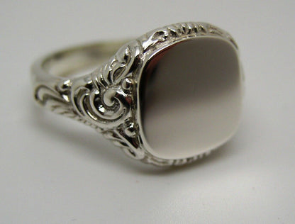 Genuine Mens Sterling Silver Square Engraved Signet Ring - Choose from Ring Sizes Z+1, Z+2 , Z+3, Z+4