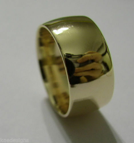 Genuine Size P / 7.5 14ct Yellow, Rose or White Gold Solid 10mm Wide Dome Ring Comfort