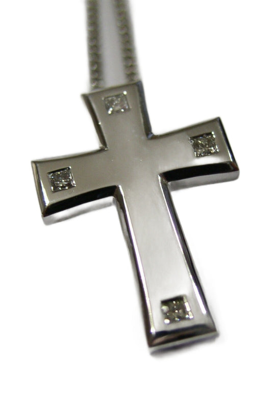 Genuine 18ct 750 White Gold Crucifix Cross And Genuine Diamond Pendant