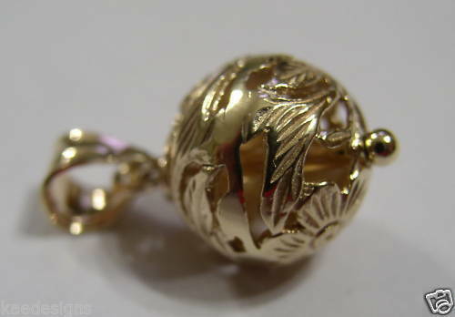 Kaedesigns Genuine 9ct 9K 375 Yellow, Rose or White Gold Flower Filigree Ball 14mm Pendant