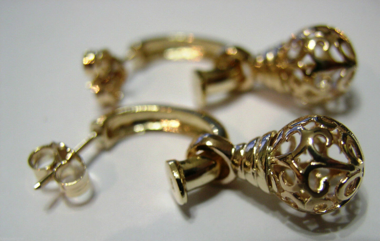 Kaedesigns Genuine 9ct 9k 375 Yellow, Rose or White Gold 10mm Ball Drop Filigree Earrings