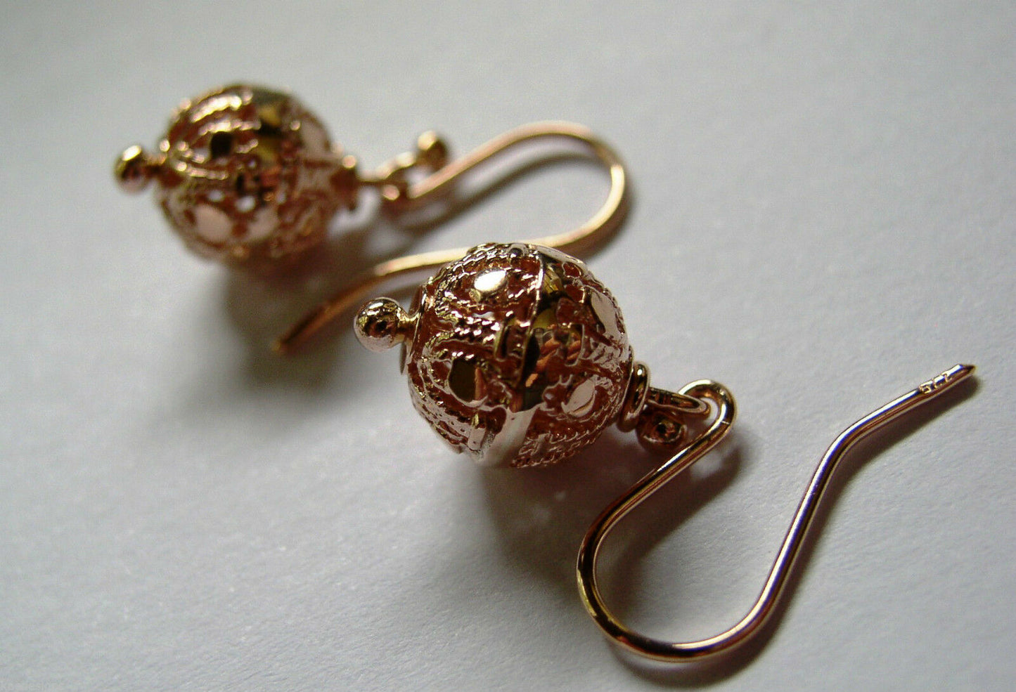 Kaedesigns New Genuine 9ct Yellow, Rose or White Gold 10mm Euro Ball Drop Filigree Earrings