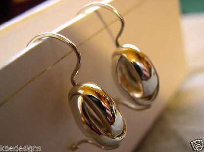 Kaedesigns Genuine 9ct 9K 375 Yellow, Rose or White  Gold Spinning Oval Belcher Ball Earrings