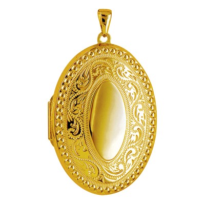 Genuine 9ct Yellow or Rose 375 Gold Engraved Border Oval Locket