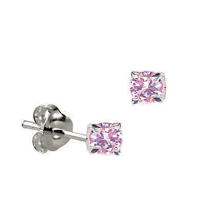 Genuine Sterling Silver 4mm Round Crystal / Cubic Zirconia Birthstone Stud Earrings - Available January to December birthstones