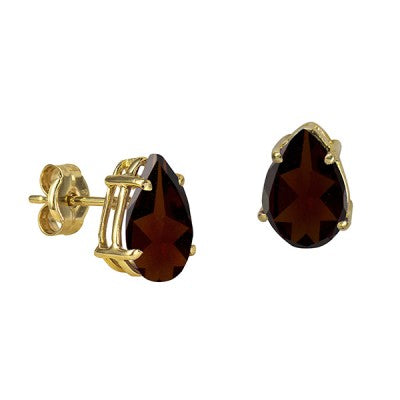 Genuine 9k 9ct Yellow Gold Natural Garnet Teardrop Pear Studs Earrings 8mm x 10mm