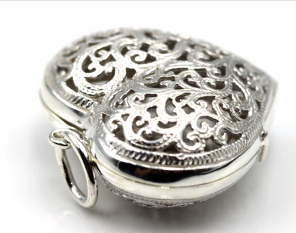 Heavy Large Genuine Sterling Silver 925 Filigree Heart Pendant Locket