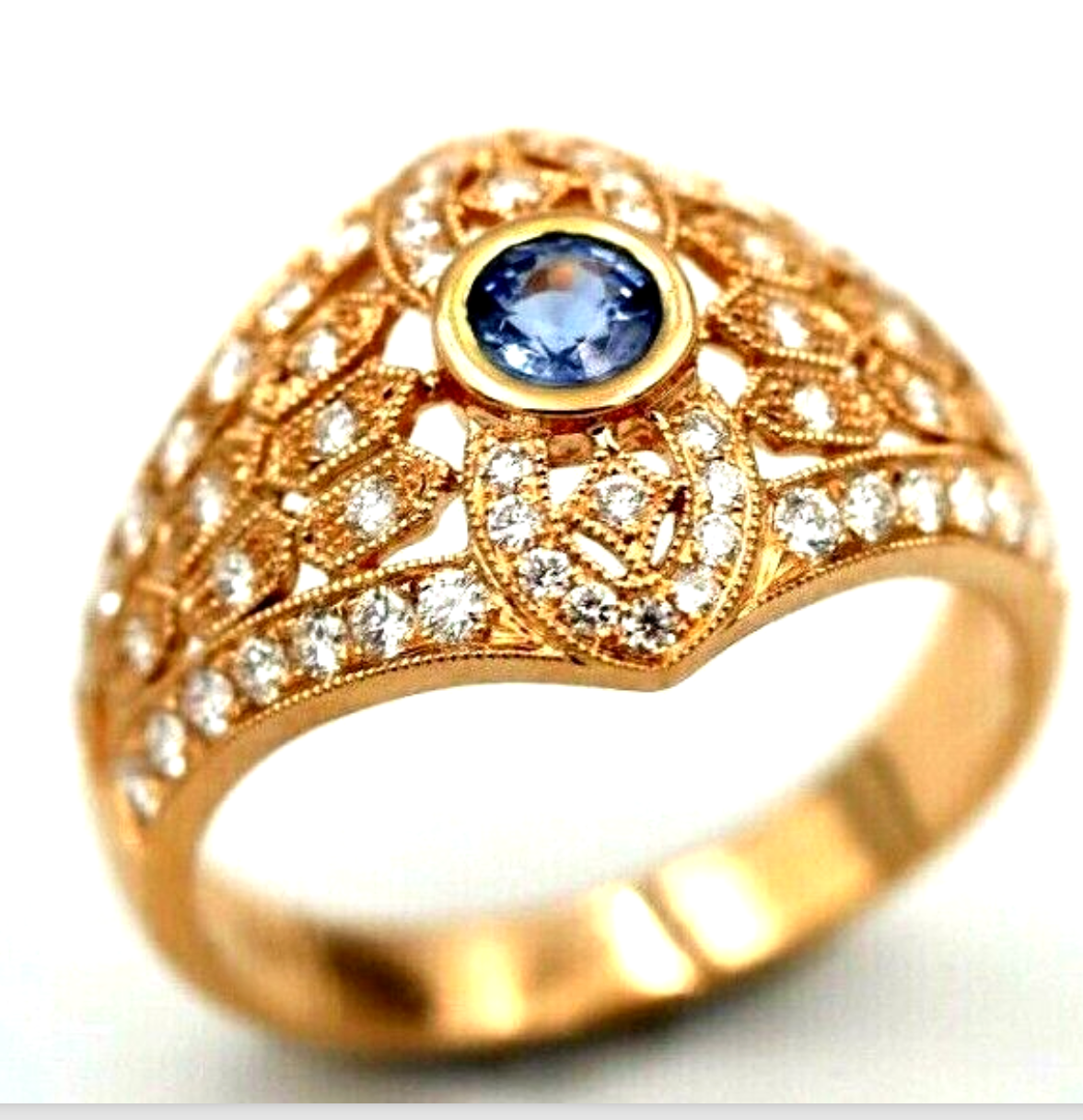 Kaedesigns New Genuine 18ct 750 Rose Gold Blue Sapphire Diamond Dress Ring