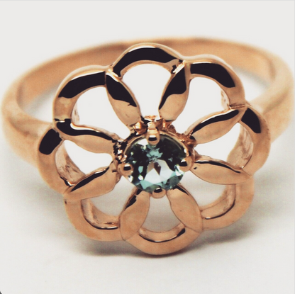 Genuine 9ct Yellow, Rose or White Gold Blue Topaz November Stone Flower Ring