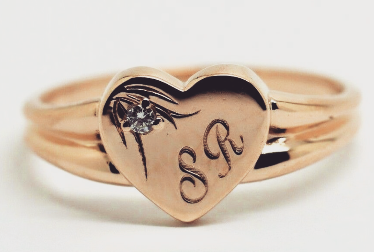 Size X 9ct Yellow, Rose or White Gold Heart Signet Ring 11mm heart + Engraving + Lab Grown Diamond